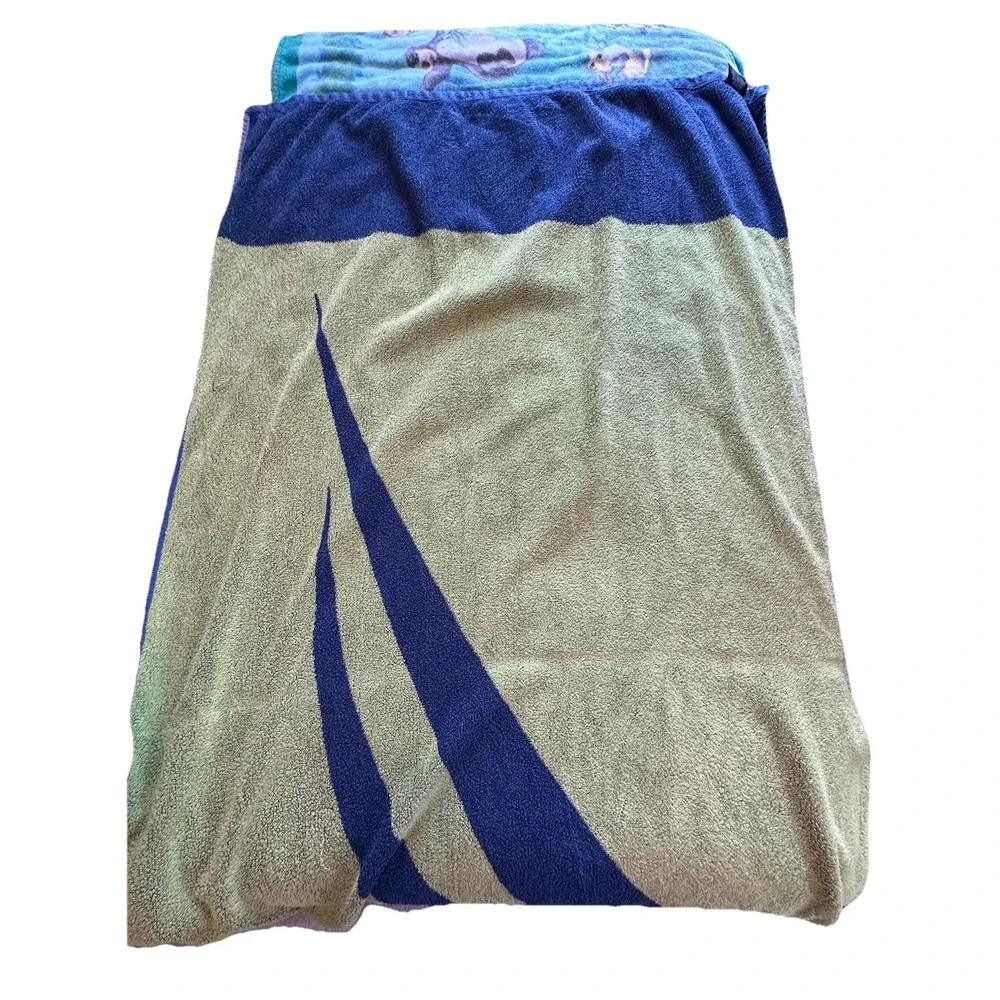 Vintage Nautica Beach Collection Bath Beach Towel Blue Green 34